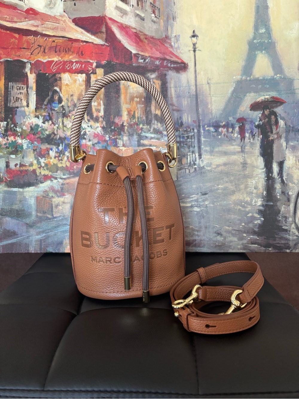 Marc Jacobs Brown Leather The Bucket Bag with Rope Top Handle